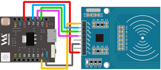 Webduino Smart 與 RFID 接線圖