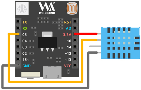 Webduino Smart 與溫濕度傳感器接線圖